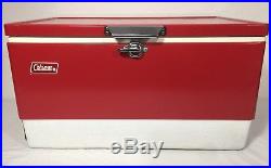 Vintage Retro Coleman Red Metal Camping Cooler Locking NO RUST Tray Thermos