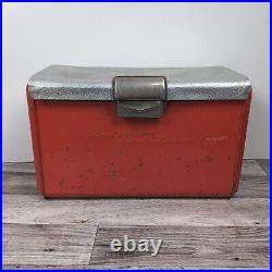 Vintage Retro Red Metal Cooler Thermaster by Poloron Aluminum Ice Chest 1950s