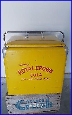 Vintage Royal Crown RC Cola Yellow Metal Cooler with Lid, Soda Pop Coca Cola 7 Up