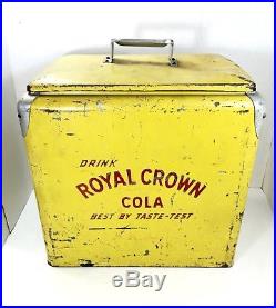 Vintage Royal Crown RC Cola Yellow Metal Cooler with Lid, Soda Pop Coca Cola 7 Up