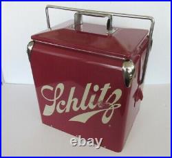 Vintage Schlitz Beer Metal Cooler With Locking Handle and Built-in Opener