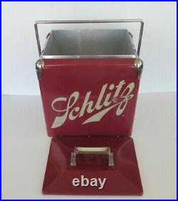 Vintage Schlitz Beer Metal Cooler With Locking Handle and Built-in Opener