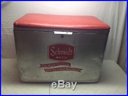 Vintage Schmidt Beer Red Bench Metal Aluminum Drink Cooler