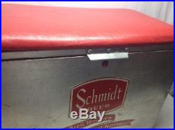 Vintage Schmidt Beer Red Bench Metal Aluminum Drink Cooler
