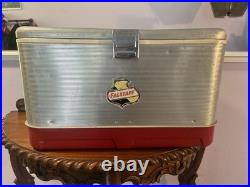 Vintage Silver Metal Flagstaff Ice Chest Nice Has Insert Stream Liner Look