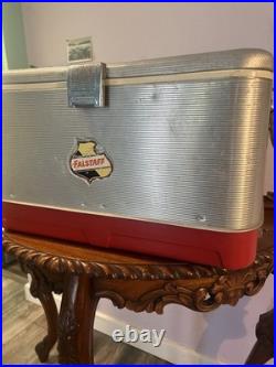 Vintage Silver Metal Flagstaff Ice Chest Nice Has Insert Stream Liner Look