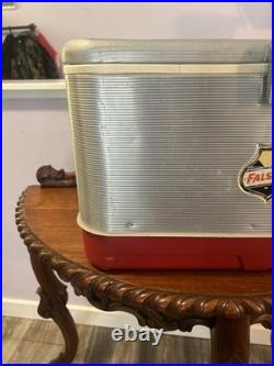 Vintage Silver Metal Flagstaff Ice Chest Nice Has Insert Stream Liner Look