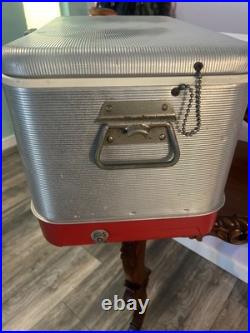 Vintage Silver Metal Flagstaff Ice Chest Nice Has Insert Stream Liner Look