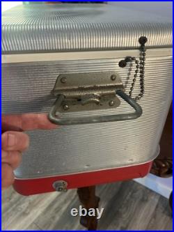 Vintage Silver Metal Flagstaff Ice Chest Nice Has Insert Stream Liner Look