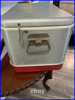 Vintage Silver Metal Flagstaff Ice Chest Nice Has Insert Stream Liner Look