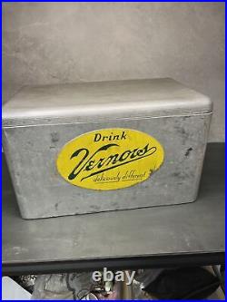 Vintage Silver Metal Vernors Ginger Ale Ice Chest Cooler