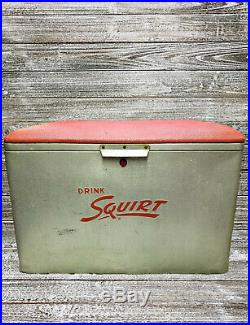 Vintage Squirt Cooler & Tray Aluminum Soda Cooler Metal Ice Chest & Padded Seat