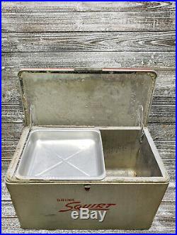 Vintage Squirt Cooler & Tray Aluminum Soda Cooler Metal Ice Chest & Padded Seat