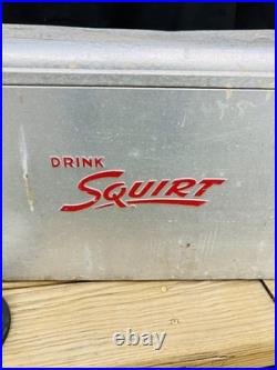 Vintage Squirt Metal Cooler Ice Chest Cronstroms Drink Soda Ad Logo Silver USA