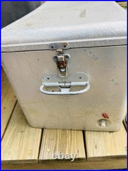 Vintage Squirt Metal Cooler Ice Chest Cronstroms Drink Soda Ad Logo Silver USA