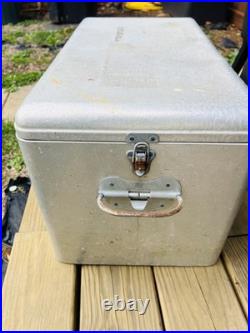 Vintage Squirt Metal Cooler Ice Chest Cronstroms Drink Soda Ad Logo Silver USA