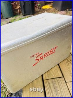 Vintage Squirt Metal Cooler Ice Chest Cronstroms Drink Soda Ad Logo Silver USA