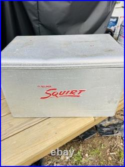 Vintage Squirt Metal Cooler Ice Chest Cronstroms Drink Soda Ad Logo Silver USA