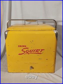 Vintage Squirt Soda Bottle Picnic / Ice Cooler, 1950s Era, Metal, Nice & Rare