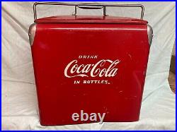 Vintage Style Coca-Cola Red/Metal Ice Chest Cooler WithBottle Opener very clean