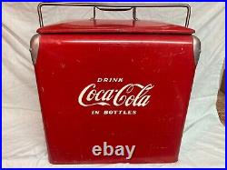 Vintage Style Coca-Cola Red/Metal Ice Chest Cooler WithBottle Opener very clean