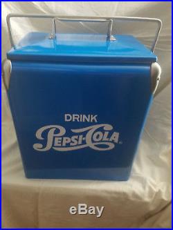 Vintage Style Pepsi Cola Cooler With Bottle opener! Blue Metal, NEW