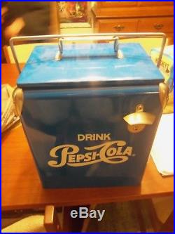 Vintage Style Retro Blue Metal Pepsi Cola Cooler With Bottle Opener Rare! Ne