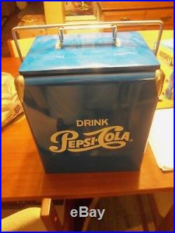 Vintage Style Retro Blue Metal Pepsi Cola Cooler With Bottle Opener Rare! Ne