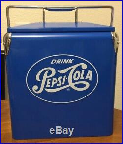 Vintage Style Retro Blue Metal Pepsi Cola Cooler with Bottle Opener Made In USA