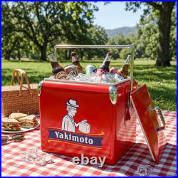 Vintage Style Yakimoto Red Metal Cooler 14 Qt Insulated Portable Picnic Ice Box