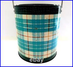 Vintage TAM O'SHANTER TOTER Green & Blue Plaid Metal Cooler 1950's Era MCM RETRO