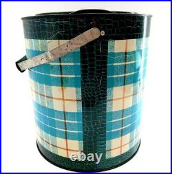 Vintage TAM O'SHANTER TOTER Green & Blue Plaid Metal Cooler 1950's Era MCM RETRO