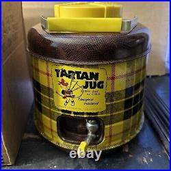 Vintage TARTAN JUG Insulated Metal Picnic Cooler Yellow Plaid 1950's Poloron