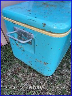 Vintage THERMOS Holiday Ice Chest Metal Cooler Ice Chest Mint Green with Jug
