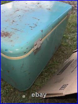 Vintage THERMOS Holiday Ice Chest Metal Cooler Ice Chest Mint Green with Jug