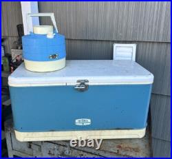 Vintage THERMOS LARGE Metal Ice Chest Cooler With Water Jug Outdoor Camping