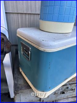 Vintage THERMOS LARGE Metal Ice Chest Cooler With Water Jug Outdoor Camping