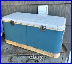 Vintage THERMOS LARGE Metal Ice Chest Cooler With Water Jug Outdoor Camping