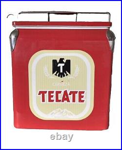 Vintage Tecate Beer Cooler Insulated Metal Exterior Removable Lid Metal Handle