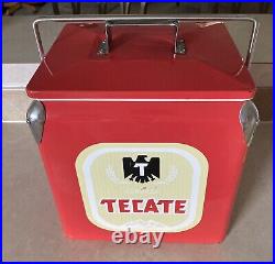 Vintage Tecate Beer Cooler Insulated Metal Exterior Removable Lid Metal Handle