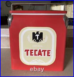 Vintage Tecate Beer Cooler Insulated Metal Exterior Removable Lid Metal Handle