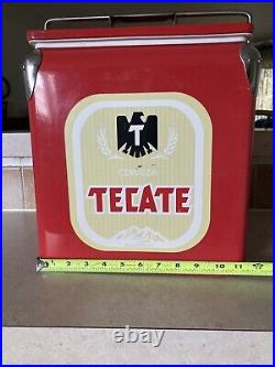 Vintage Tecate Beer Cooler Insulated Metal Exterior Removable Lid Metal Handle