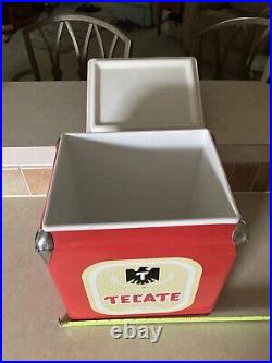 Vintage Tecate Beer Cooler Insulated Metal Exterior Removable Lid Metal Handle