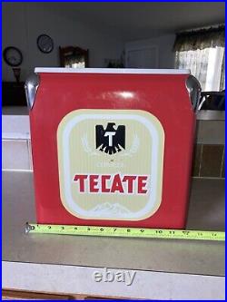 Vintage Tecate Beer Cooler Insulated Metal Exterior Removable Lid Metal Handle