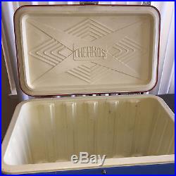 Vintage Thermos Camping Cooler Red White Blue 1950's Metal Ice Chest RARE USED