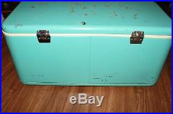 Vintage Thermos Holiday All Metal Camping Cooler Aqua Blue Color With Box Antiqu