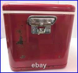 Vintage Thermos Metal Latch Cooler Ice Chest 1970's Red Large 131321
