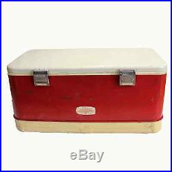 Vintage Thermos Red Metal Cooler Huge 2 Latch Insert Camping Ice Chest Box Bin