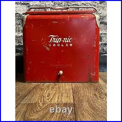 Vintage Trip-Nic Metal Red Cooler Ice Chest, Progress Refrigerator Co