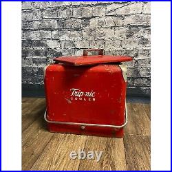 Vintage Trip-Nic Metal Red Cooler Ice Chest, Progress Refrigerator Co